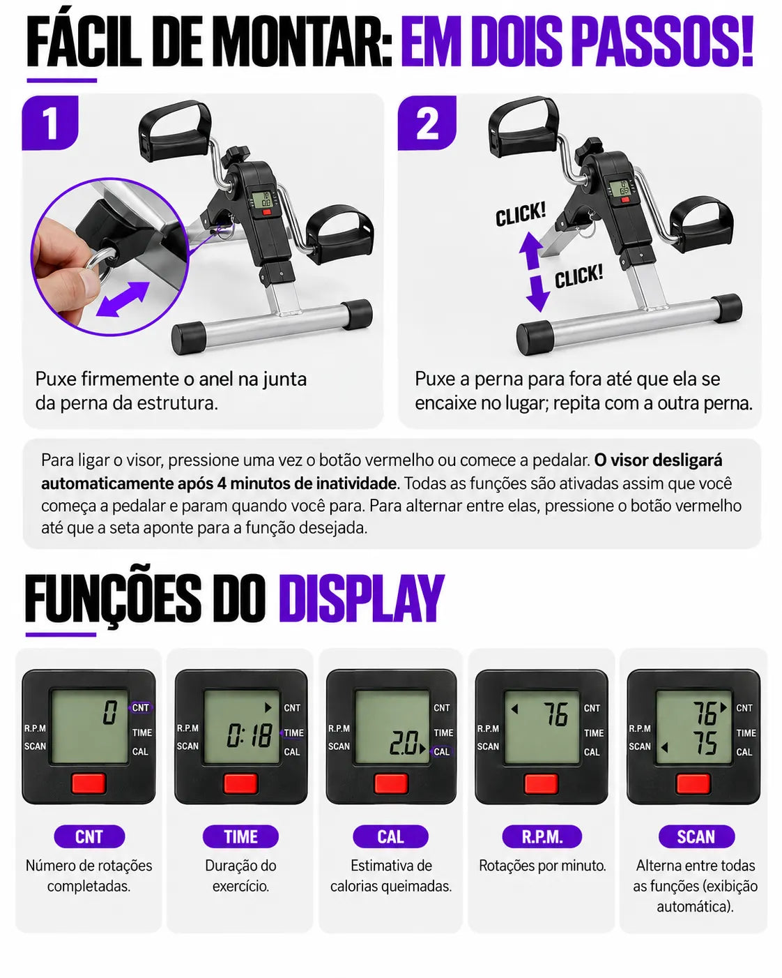 Mini Bicicleta Ergométrica para Fisioterapia de Pernas e Braços Com Monitor LCD